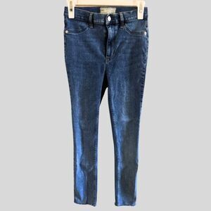 Free People Skinny Jeans 27 Blue Mid Rise Stretch Frayed Hem Ankle